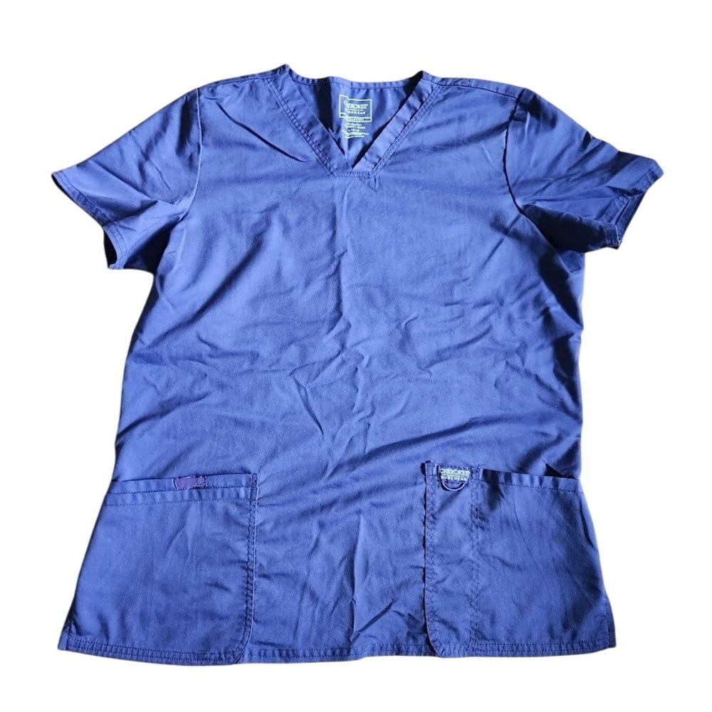 Cherokee Workwear Revolution V-Neck Scrub Top Royal Blue Women's Size Large 281